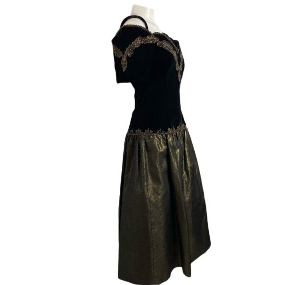 Vintage Cachet Bari Protas Prom Dress Black Velvet Gold Shimmery Evening Gown US - Picture 10 of 13